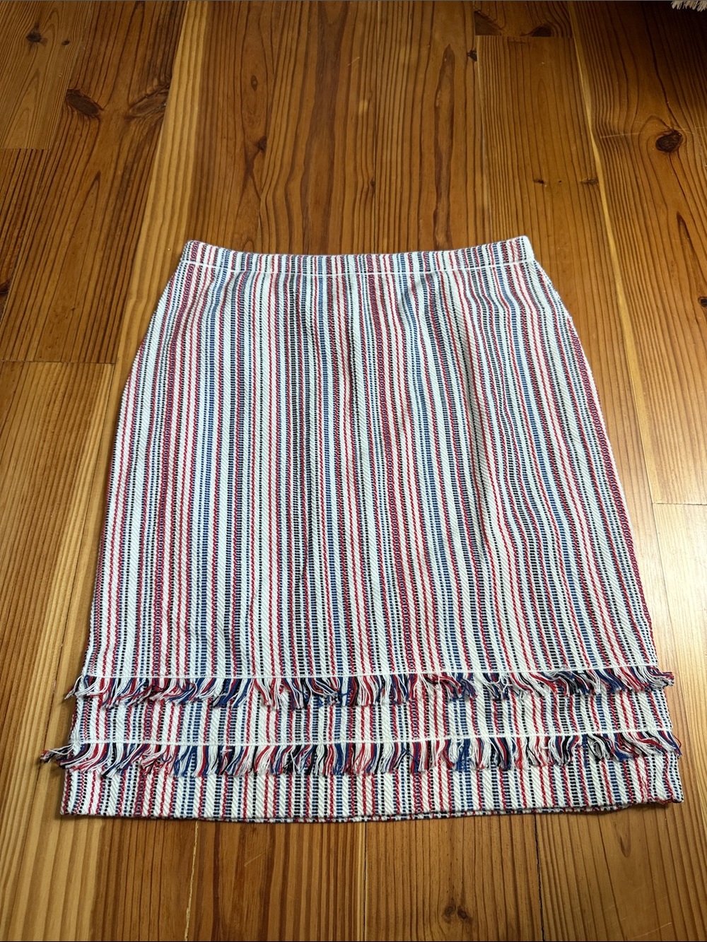 Boss Striped Fringe Pencil Skirt in Red, White & Blue